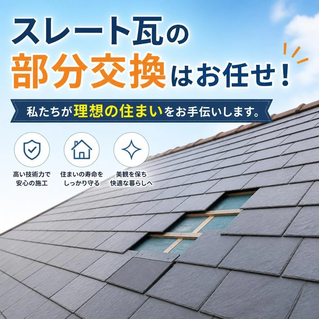 スレート瓦の部分交換はお任せ！私たちが理想の住まいをお手伝いします。/守谷市周辺でリフォームなら株式会社壁工房