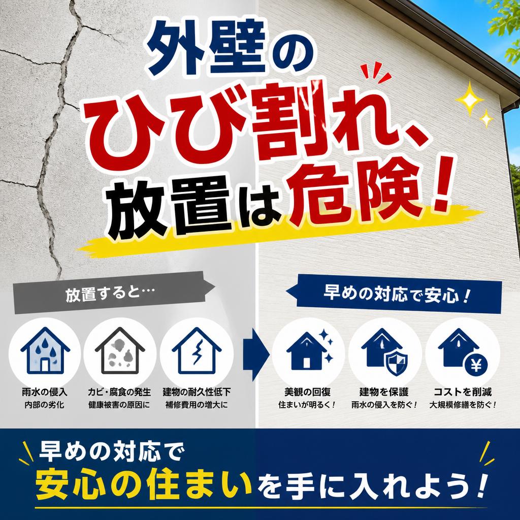 外壁のひび割れ、放置は危険！早めの対応で安心の住まいを手に入れよう！/守谷市周辺対応の株式会社壁工房にお任せ！